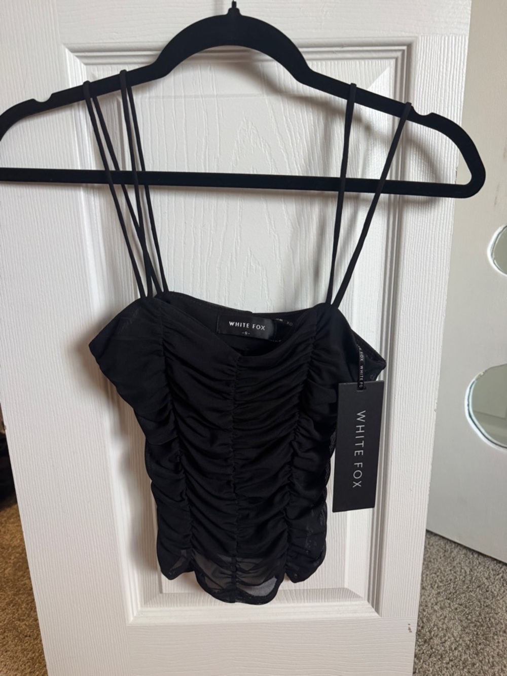 White Fox Boutique Black Ruched Double-Strap Cami